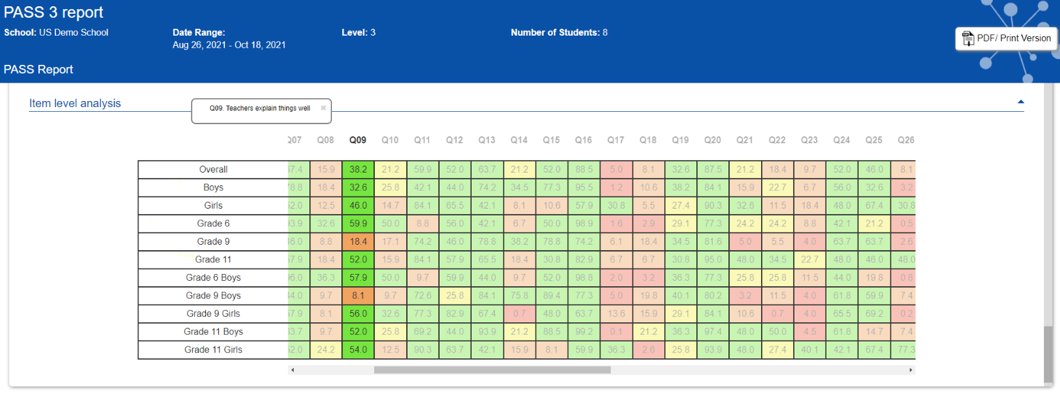 Screenshot of PASS report