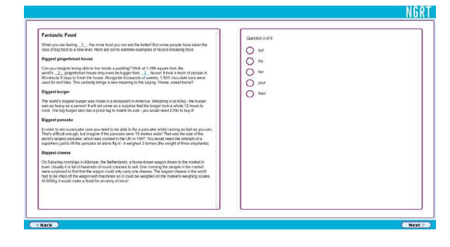 Passage comprehension test passage screenshot from NGRT