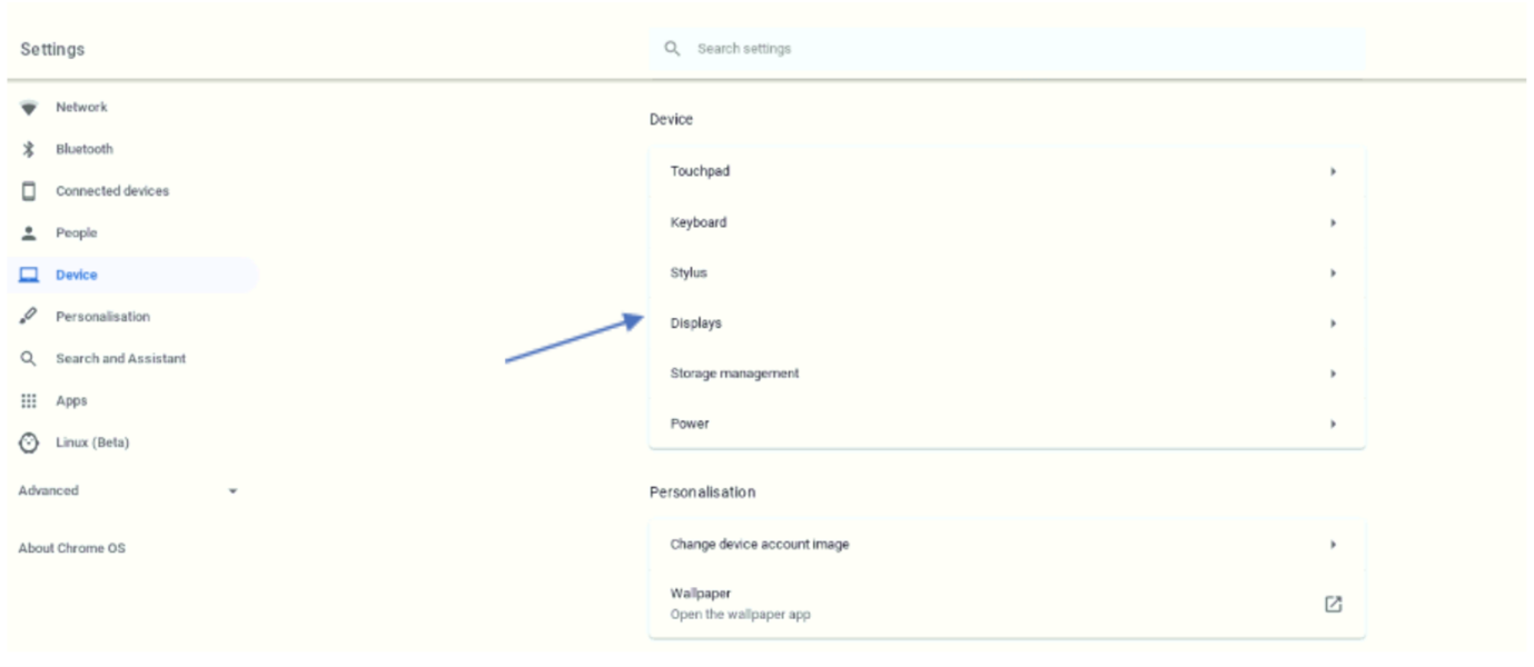 Screenshot of display settings for Chrome OS step 2