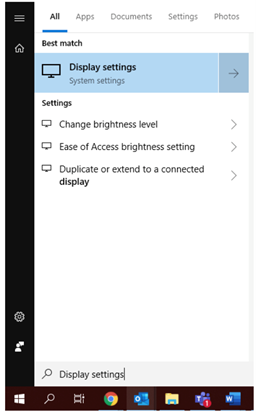 Screenshot of display settings in Windows 10
