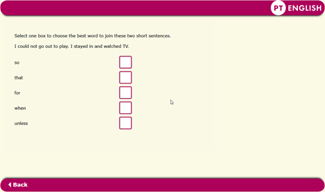 Screenshot of PTE example question